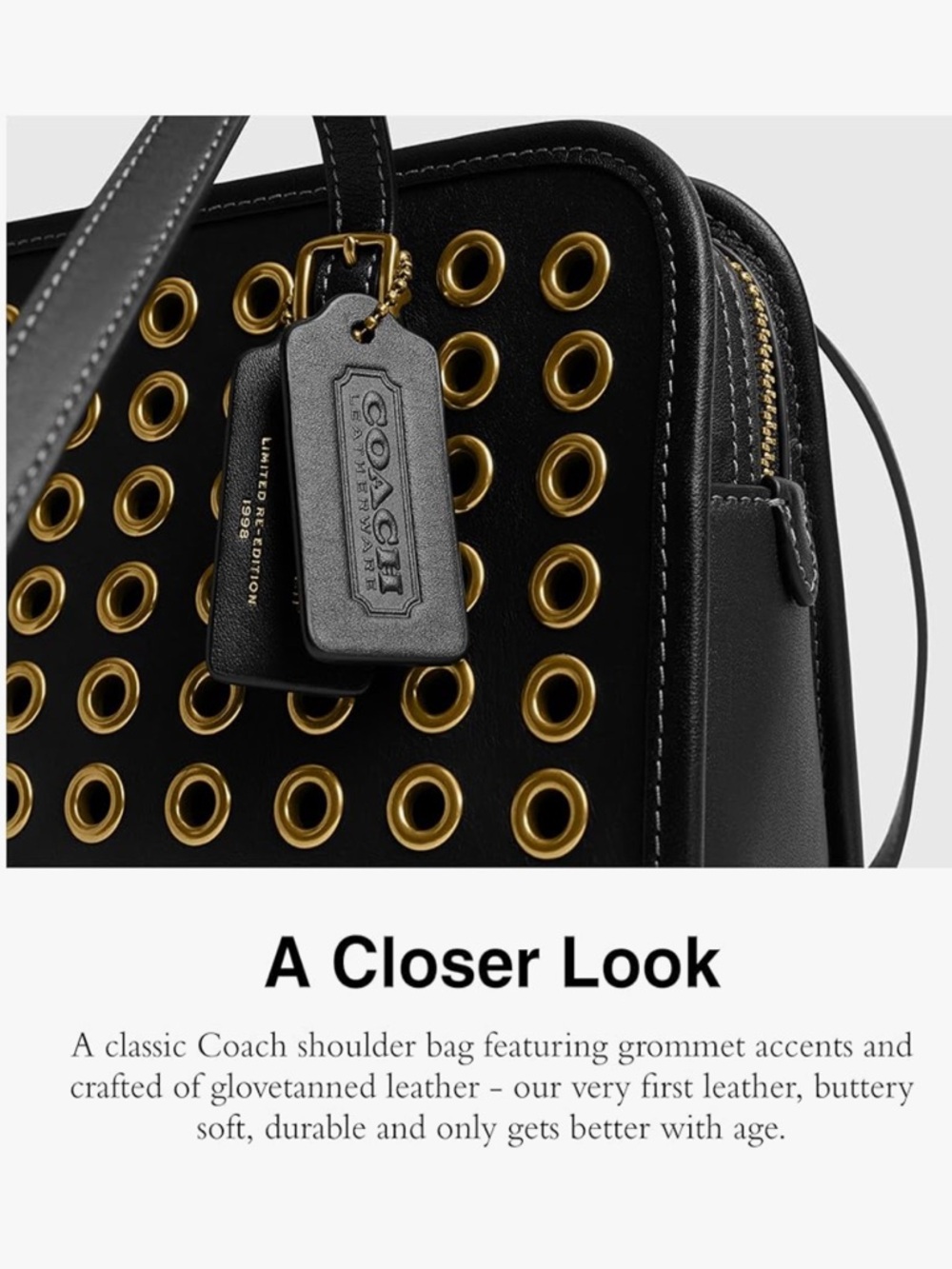 NWT Coach Swing Zip Bag with Grommets (Black) - Picture 5 of 5